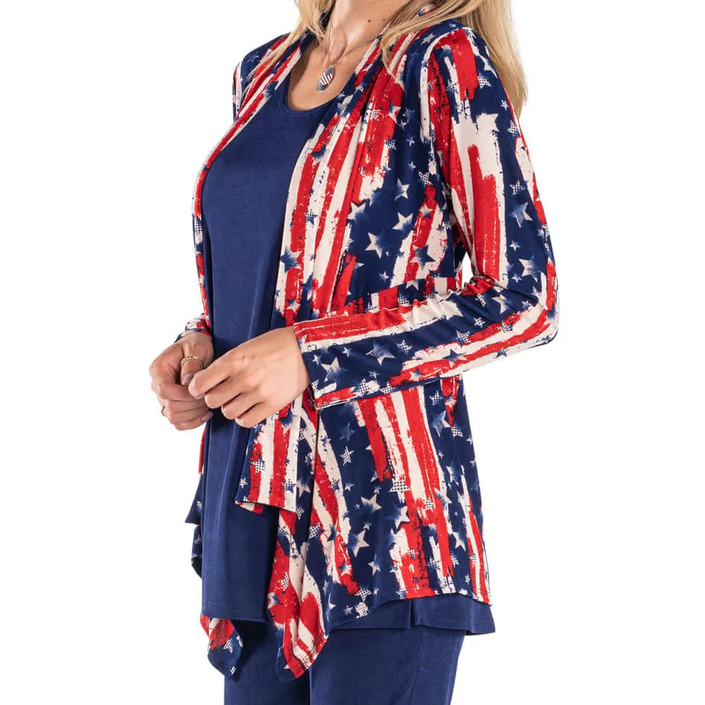 Women's Made in USA Stars and Stripes Sharkbite Cardigan