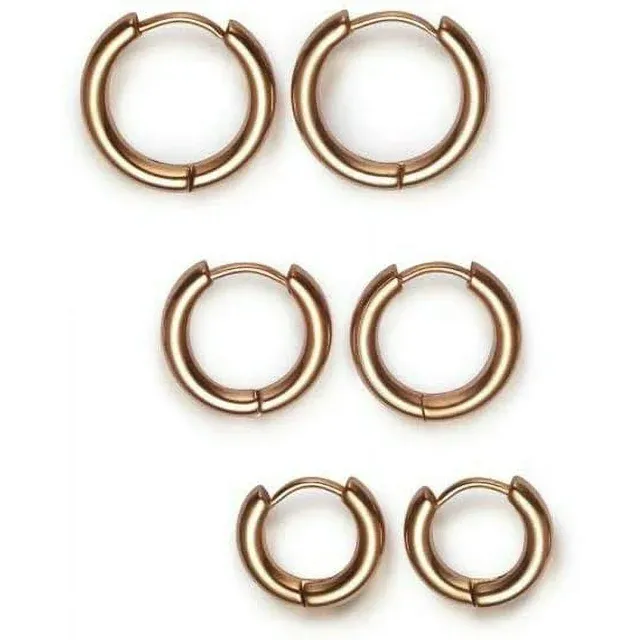 Xelparuc Hoop Earrings Surgical Stainless Steel Hoop Earring for Men Rose Gold