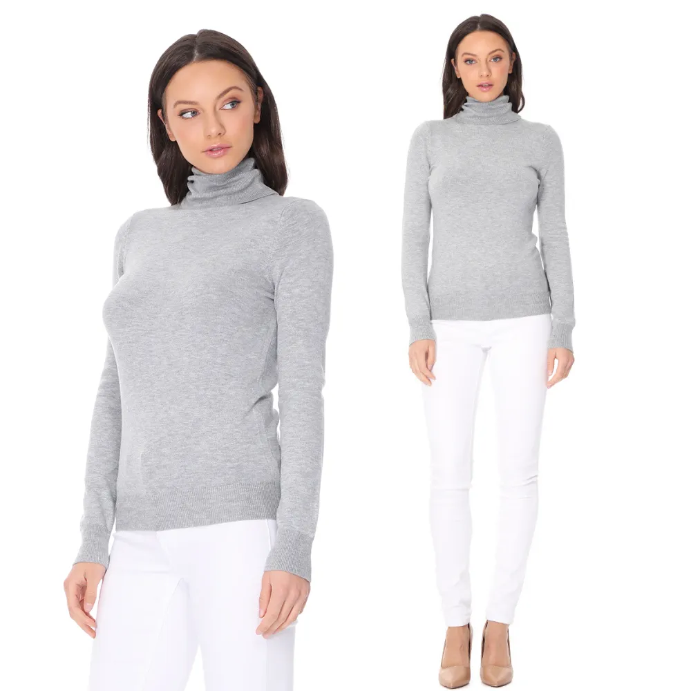 YEMAK Women's Classic Fitted Long Sleeve Turtleneck Pullover Sweater MK3349 (S-L)