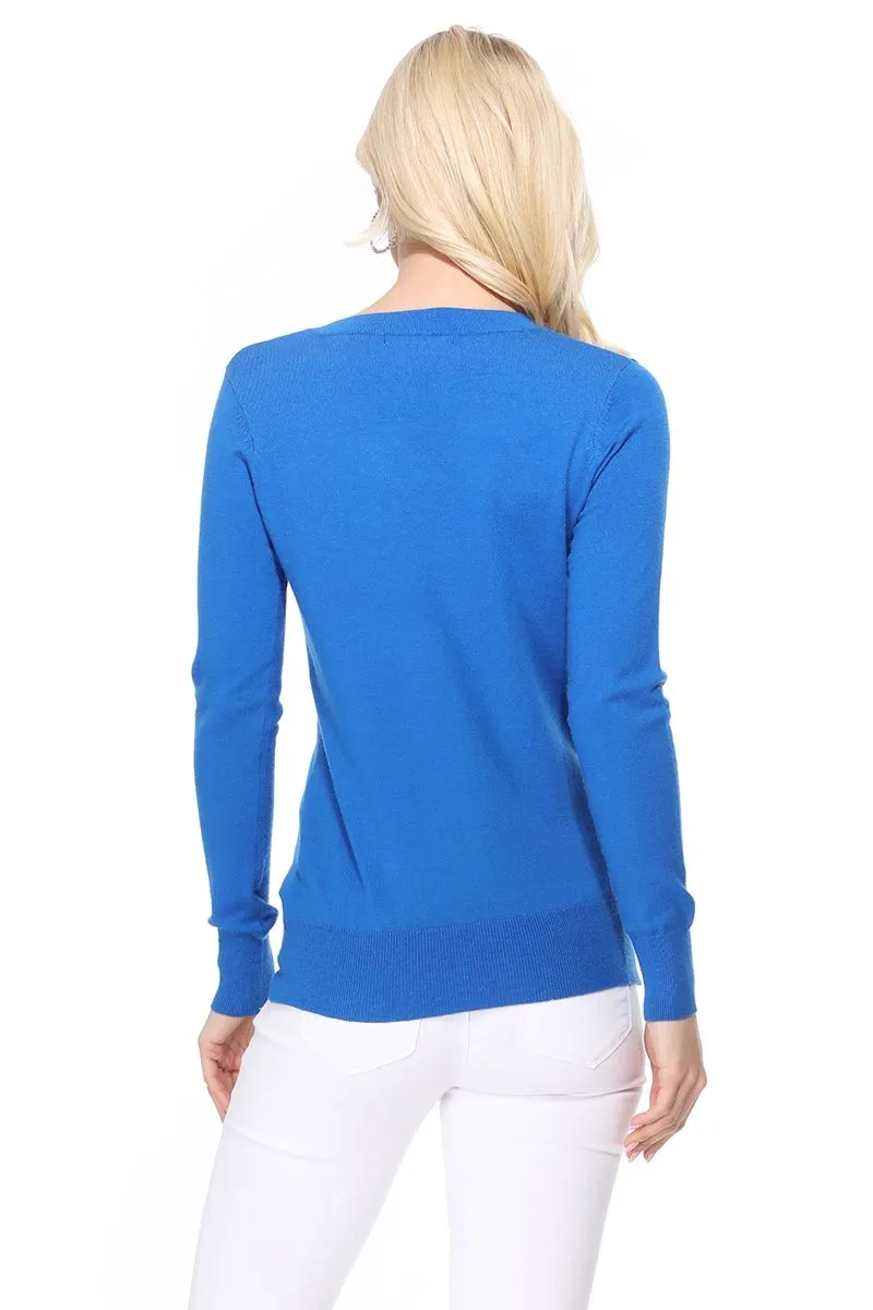 YEMAK Women's Long Sleeve V-Neck Basic Soft Knit T-Shirt Pullover Sweater MK5501 (S-XL)