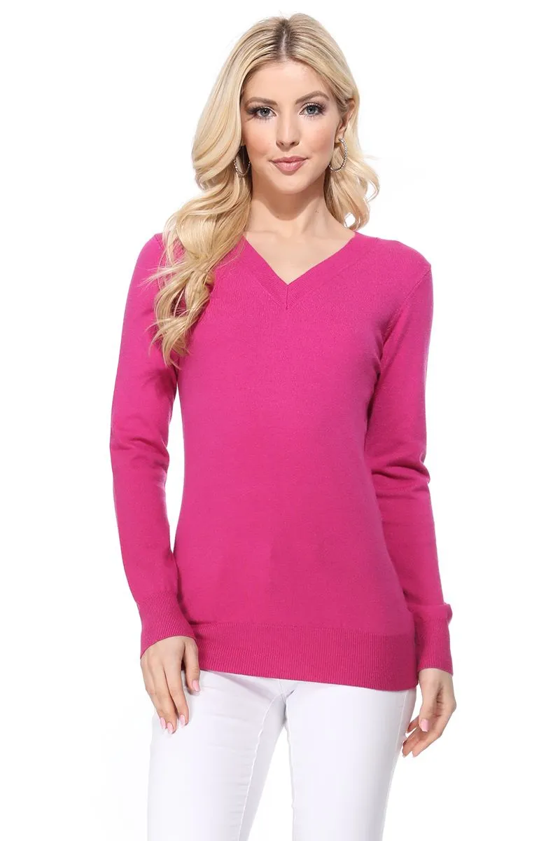 YEMAK Women's Long Sleeve V-Neck Basic Soft Knit T-Shirt Pullover Sweater MK5501 (S-XL)