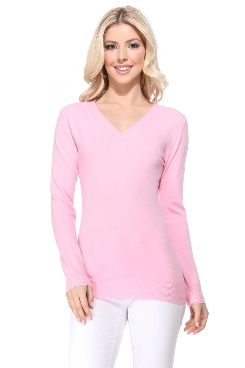 YEMAK Women's Long Sleeve V-Neck Basic Soft Knit T-Shirt Pullover Sweater MK5501 (S-XL)