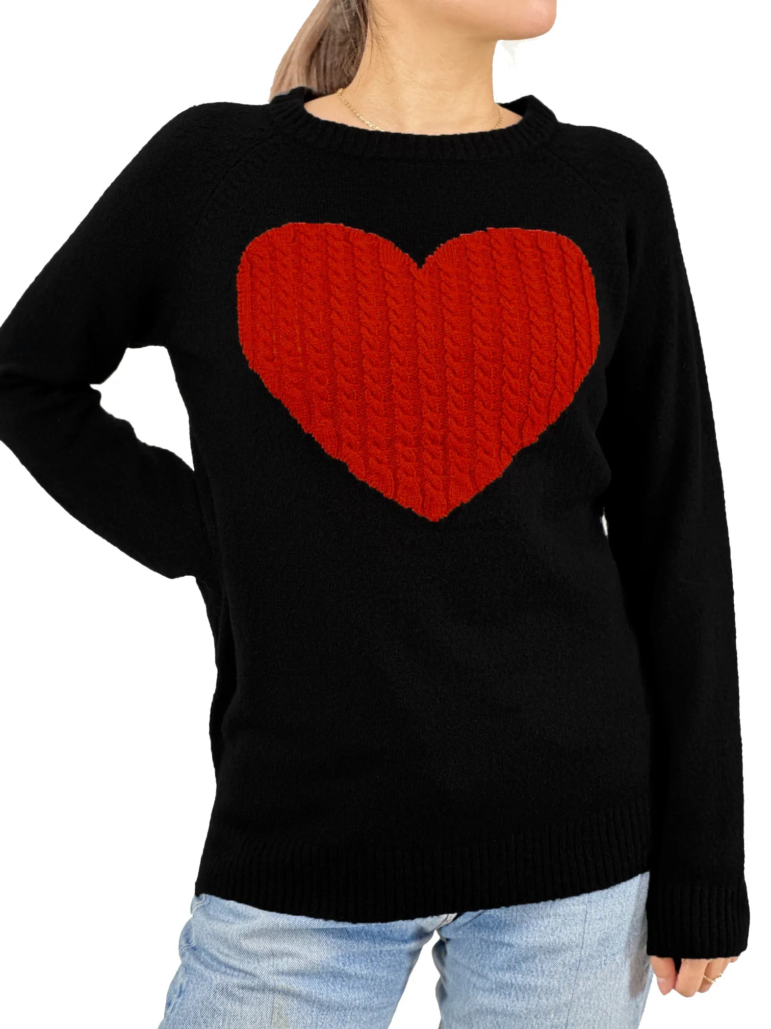 YEMAK Women's Pullover Sweater Long Sleeve Crewneck Heart Knitted Top Sweaters MK8236 (S-L)