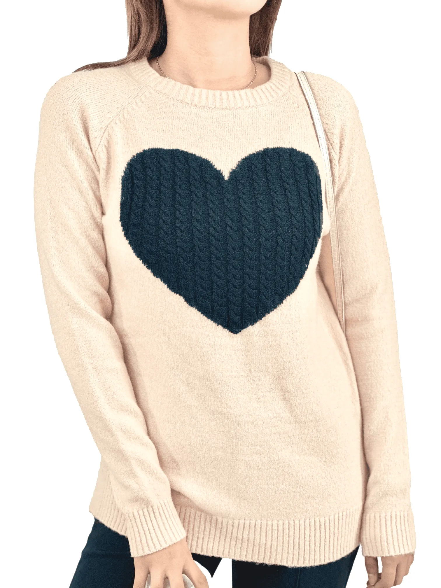 YEMAK Women's Pullover Sweater Long Sleeve Crewneck Heart Knitted Top Sweaters MK8236 (S-L)